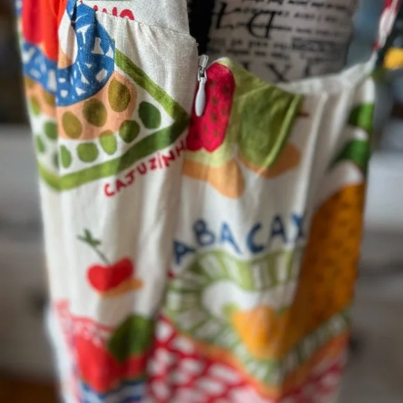 FARM Rio Mixed Picnic Tiered Maxi Dress with Fruit & Stripe Print M - Picture 3 of 11